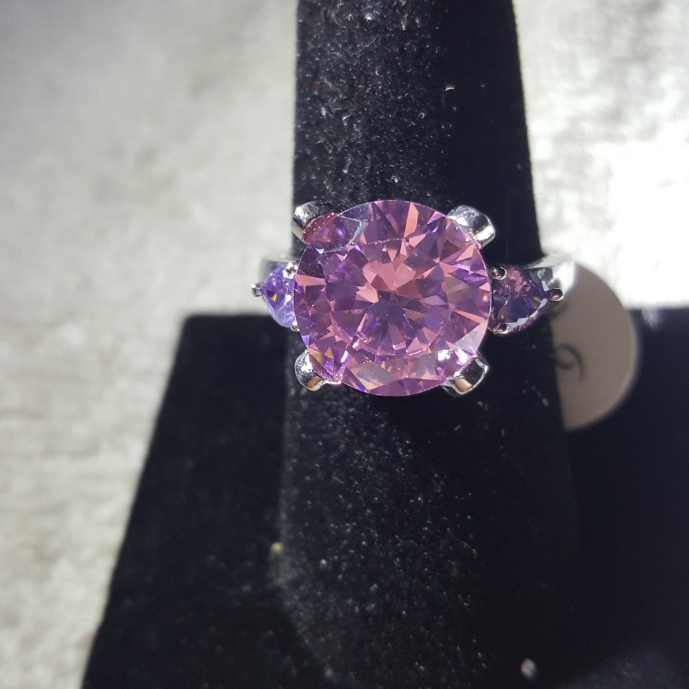 Pink Solitaire & CZ Gemstones Fashion Ring SZ 9 NWOT